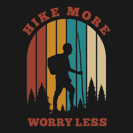 Hike More Worry Less, Adventure and Travel Typography Quote Design.のイラスト素材