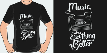 Music Makes Everything Better, Music Quote T-Shirt Design.のイラスト素材