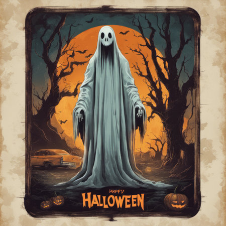 Creepy and Spooky Retro Style Halloween Backgroundの素材