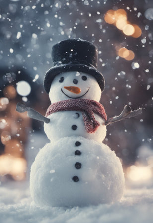 Merry Christmas Poster With a Cute Snowman Outdoors in Winterの素材