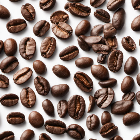Pile of Coffee Beans in White Background for International Coffee Dayの素材