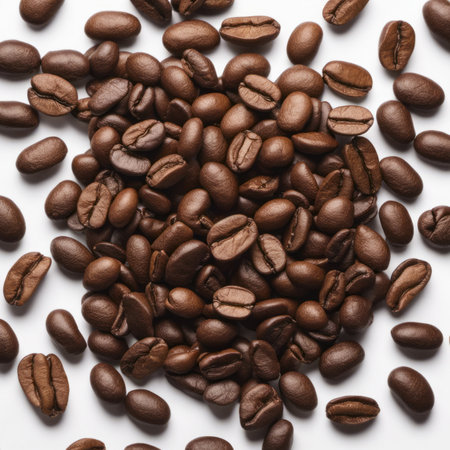 Pile of Coffee Beans in White Background for International Coffee Dayの素材