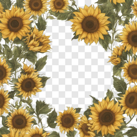 Sunflower frame. Isolated on transparent background. Vector illustration.の素材