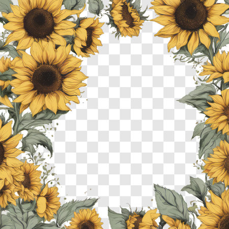 Sunflower frame. Frame with sunflowers on transparent background.の素材