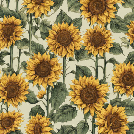 A Pattern of Retro Style Sunflowers Backgroundの素材