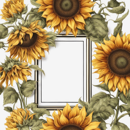 Photo Frame With Sunflowers on Borders on White Backgroundの素材