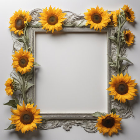 Photo Frame With Sunflowers on Borders on White Backgroundの素材