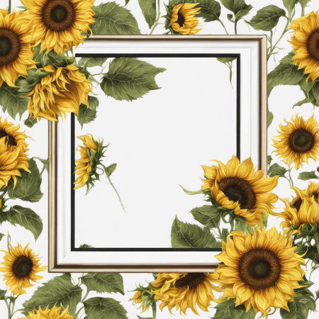 Photo Frame With Sunflowers on Borders on White Backgroundの素材