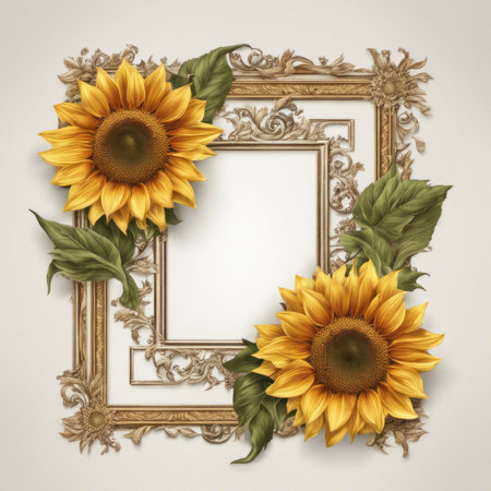 Photo Frame With Sunflowers on Borders on White Backgroundの素材