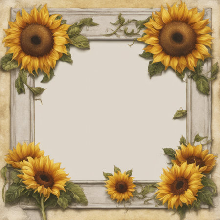 Photo Frame With Sunflowers on Bordersの素材