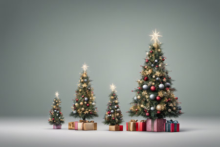 Photo of Mini Christmas Tree With Ornaments on It and Presents Underneath for Christmas Background Banner or Posterの素材