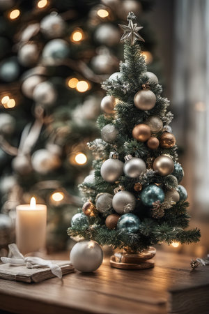 Photo of Mini Christmas Tree With Ornaments on It in Living Roomの素材