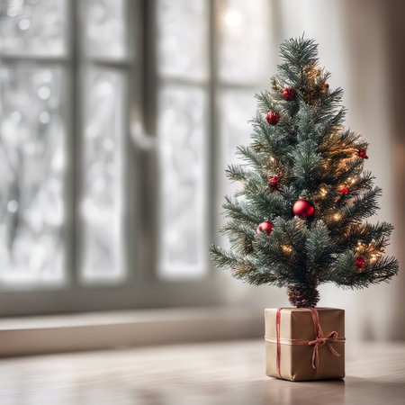 Photo of Mini Christmas Tree With Ornaments on It and Presents Underneathの素材