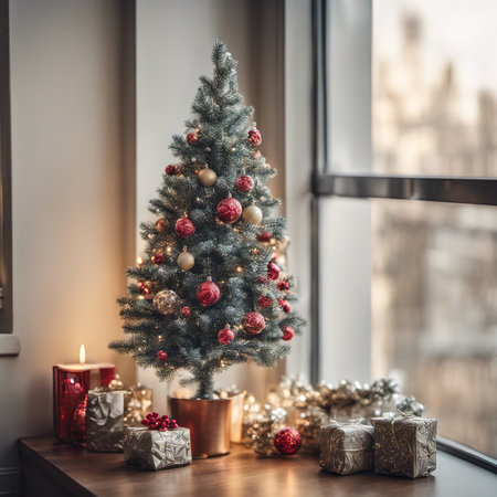 Photo of Mini Christmas Tree With Ornaments on It and Presents Underneathの素材