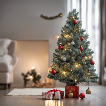 Photo of Mini Christmas Tree With Ornaments on It and Presents Underneathの素材