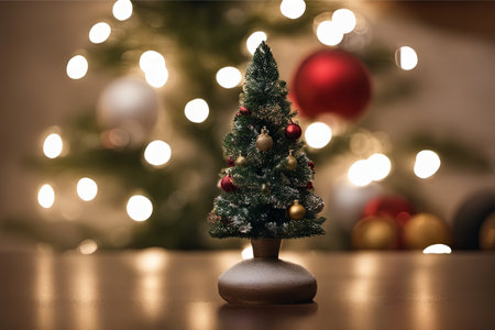 Photo of Mini Christmas Tree With Ornaments on It in Living Roomの素材
