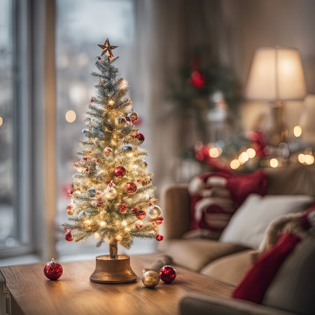 Photo of Mini Christmas Tree With Ornaments on It and Presents Underneathの素材