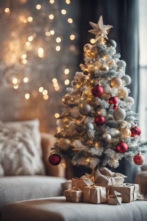 Photo of Mini Christmas Tree With Ornaments on It in Living Roomの素材