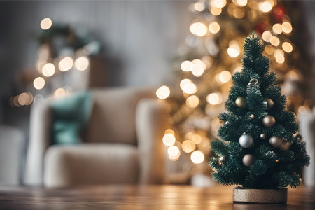 Photo of Mini Christmas Tree With Ornaments on It in Living Roomの素材