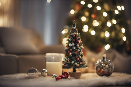 Photo of Mini Christmas Tree With Ornaments on It in Living Roomの素材