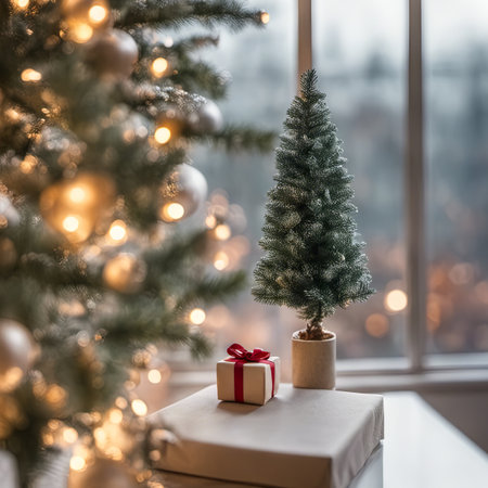 Photo of Mini Christmas Tree With Ornaments on It and Presents Underneathの素材