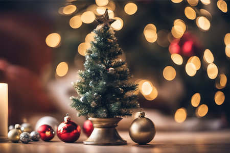 Photo of Mini Christmas Tree With Ornaments on It in Living Roomの素材
