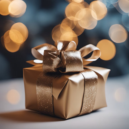 An Illustration of Close-up Christmas Present Wrapped in Shiny Paper for Christmas Backgroundの素材