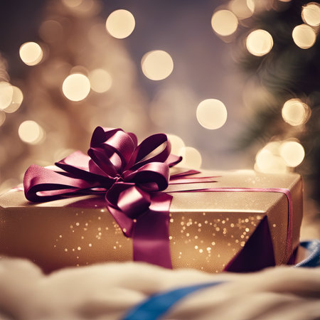 An Illustration of Close-up Christmas Present Wrapped in Shiny Paper for Christmas Backgroundの素材