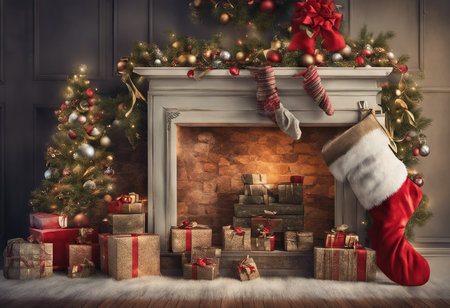 An Illustration of Christmas Stocking Filled With Gifts for Christmas Backgroundの素材