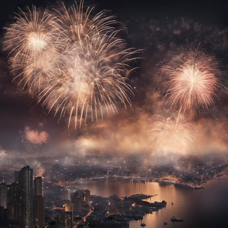 Illustration of Fireworks Display Over the City for New Year's Backgroundの素材