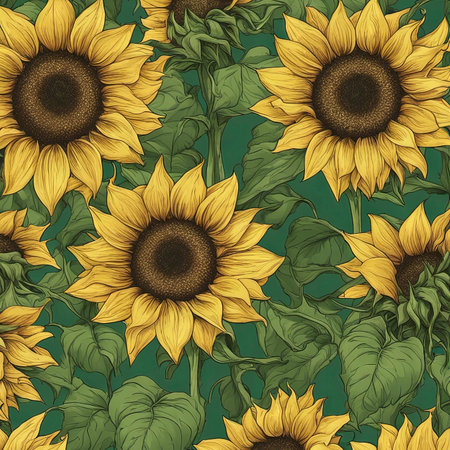 A Pattern of Retro Style Sunflowers Backgroundの素材