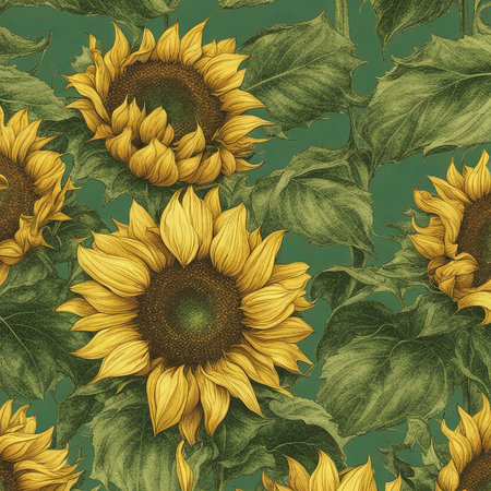A Pattern of Retro Style Sunflowers Backgroundの素材