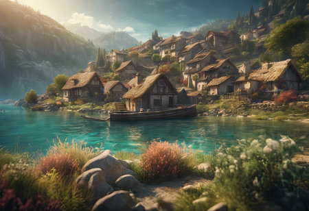 Peaceful Landscapes of a Beautiful Village in the Hillsの素材