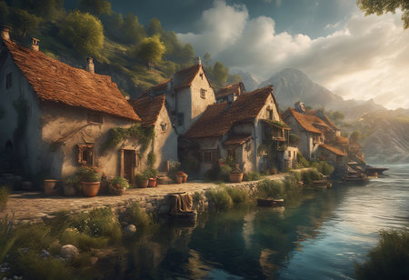 Peaceful Landscapes of a Beautiful Village in the Hillsの素材