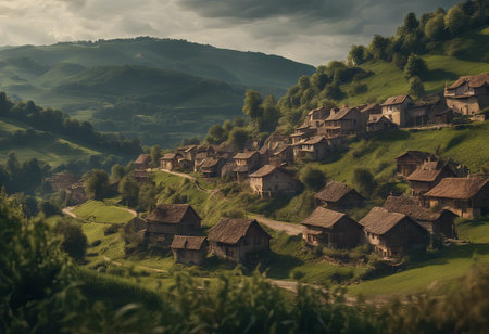 Peaceful Landscapes of a Beautiful Village in the Hillsの素材