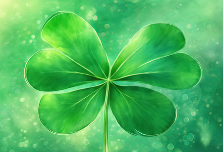Four Leaf Clover on a Green Background for St. Patrick's Day Backgroundの素材