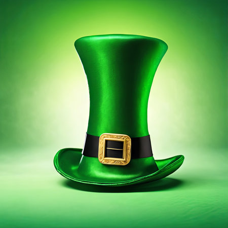 Leprechaun's Green Hat on a Table on a Green Background for St. Patrick's Day Backgroundの素材