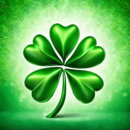 Four Leaf Clover on a Green Background for St. Patrick's Day Backgroundの素材