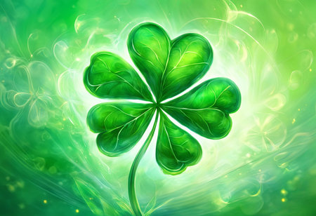 Four Leaf Clover on a Green Background for St. Patrick's Day Backgroundの素材