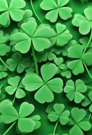Four Leaf Clover on a Green Background for St. Patrick's Day Backgroundの素材