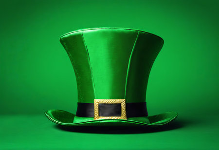 Leprechaun's Green Hat on a Table on a Green Background for St. Patrick's Day Backgroundの素材