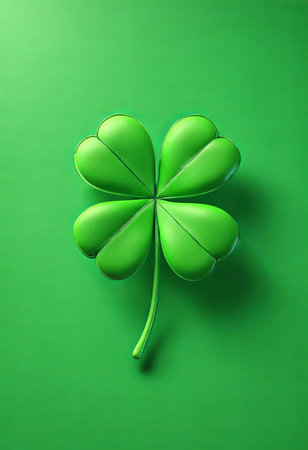 Four Leaf Clover on a Green Background for St. Patrick's Day Backgroundの素材