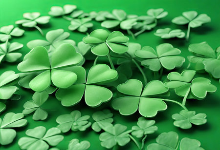 Four Leaf Clover on a Green Background for St. Patrick's Day Backgroundの素材