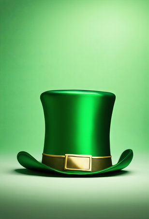 Leprechaun's Green Hat on a Table on a Green Background for St. Patrick's Day Backgroundの素材