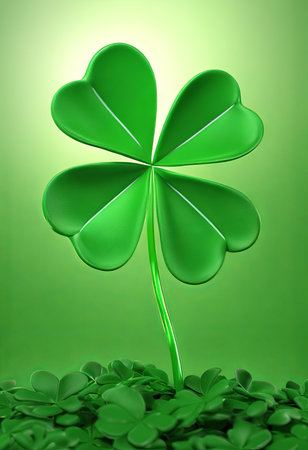 Four Leaf Clover on a Green Background for St. Patrick's Day Backgroundの素材