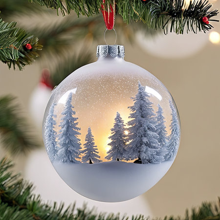 Snow Glass Ball Ornament for Christmas Backgroundの素材