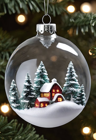 Snow Glass Ball Ornament for Christmas Backgroundの素材
