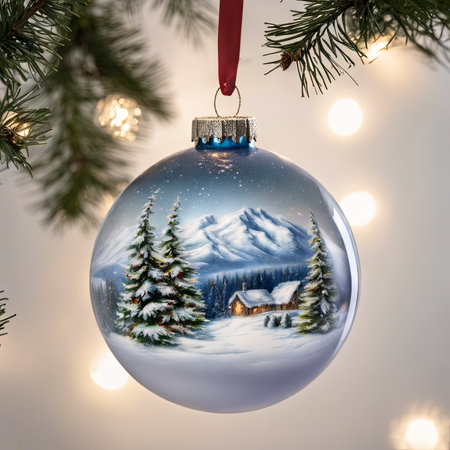 Snow Glass Ball Ornament for Christmas Backgroundの素材