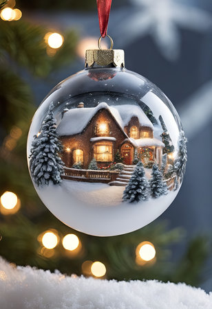 Snow Glass Ball Ornament for Christmas Backgroundの素材