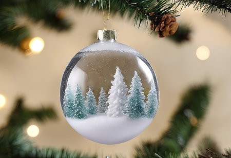 Snow Glass Ball Ornament for Christmas Backgroundの素材
